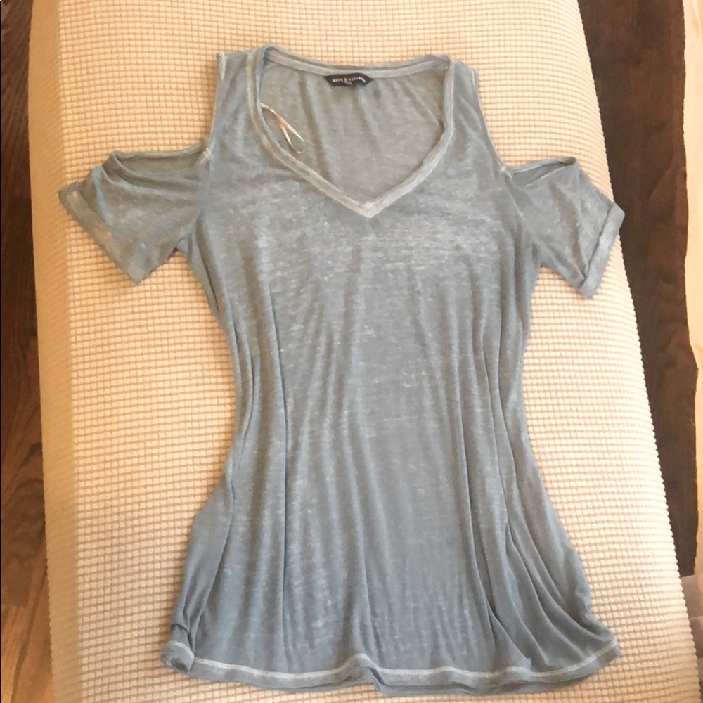 Rock & Republic Teal Burnout Cold Shoulder Top